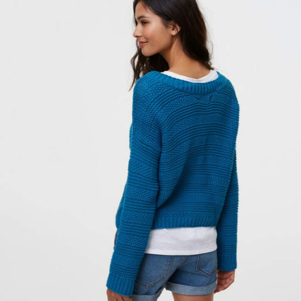LOFT Stitch Stripe New Crop Blue Sweater - Picture 2 of 6